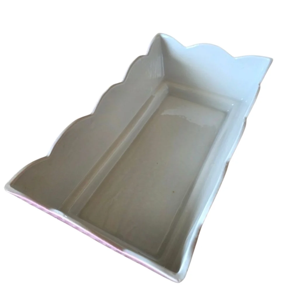 Hull USA Pink and White Scalloped Ceramic Planter Tray #155 Vintage 1950's